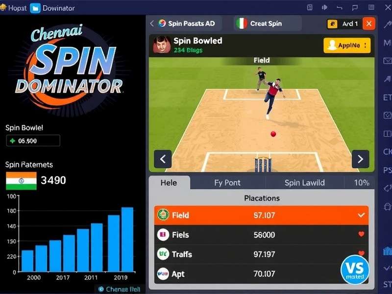 Chennai Spin Dominator gameplay screenshot showing spin bowling interface